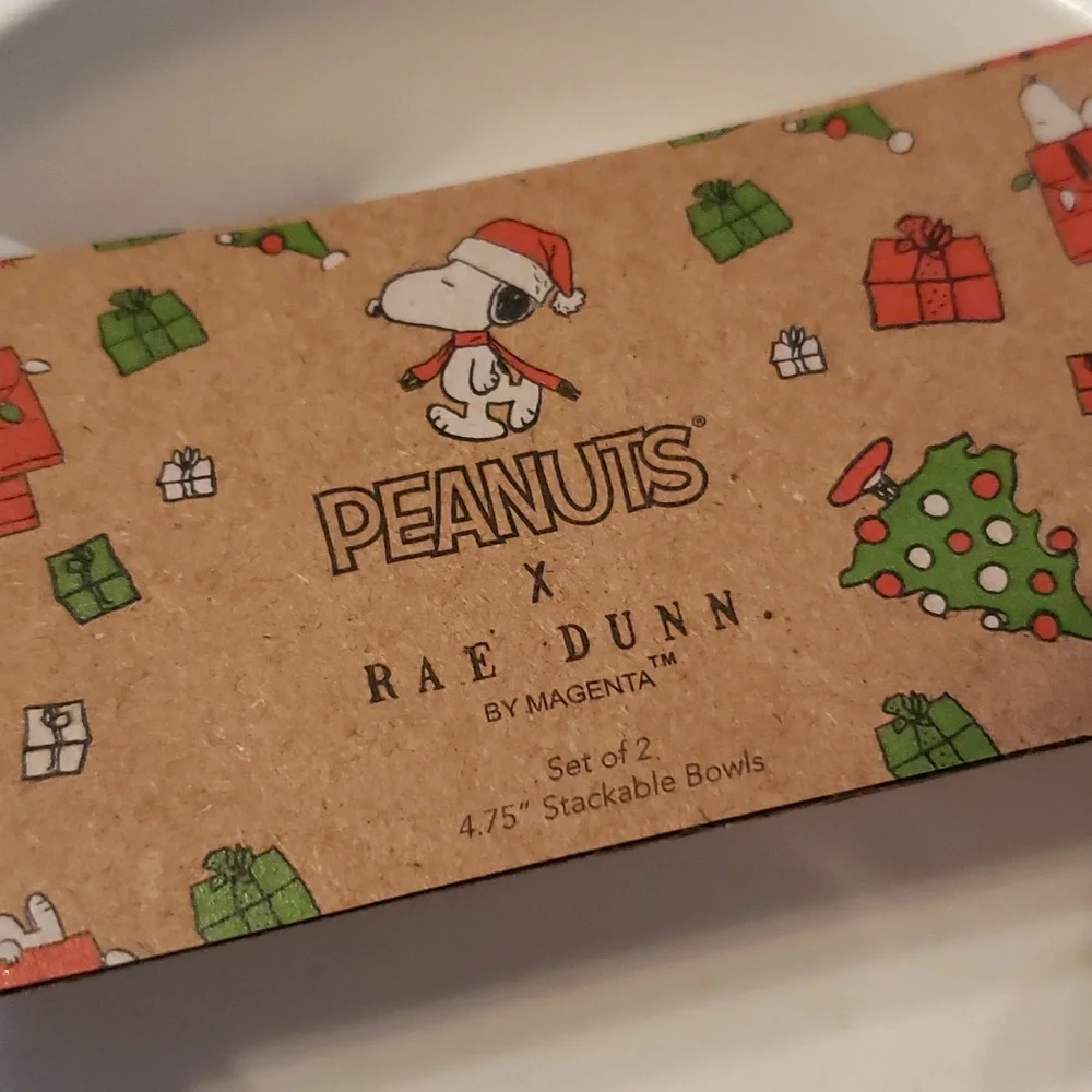 Rae Dunn Peanuts stackable Naughty / Nice Snoopy bowls set of 2 NWT